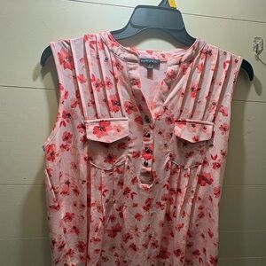 Ava & Grace Pink and Red Floral Sleeveless V-Neck Blouse